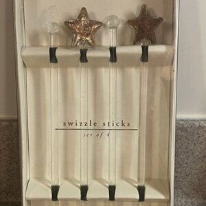 Pier 1 Gold Star Swizzle Sticks - New